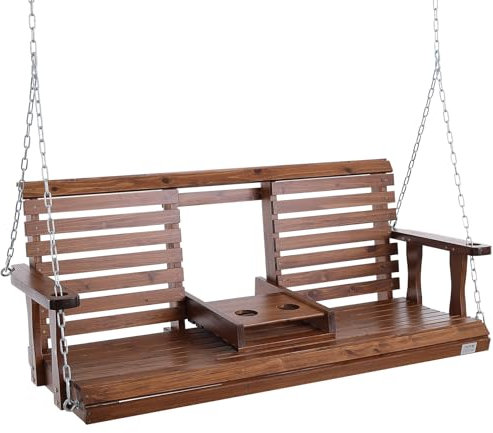 VEVOR Columpio de Madera para Porche 152x71x60cm, Columpio de Banco para Patio y Jardín, Capacidad de Carga Fuerte Mejorada de 880 Libras, Banco de Silla con Cadenas Colgantes para Exteriores, Marrón