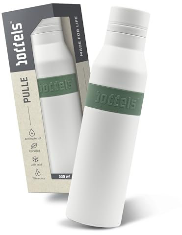 PULLE Edelstahl Trinkflasche 500ml - spülmaschinenfest, 100% auslaufsicher, leicht zu reinigen, Kohlensäure geeignet, 24h kalt & 12h warm, recycelter Edelstahl (Weiß/Salbeigrün, 500ml)