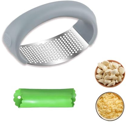 Emafymb Presse Ail à Bascule Inox, Presse-ail Manuel, Garlic Press Rocker Crusher, Ecrase Ail Manuel Hachoir Ail Coupe Ail Garlic Press avec Outil Éplucheur en silicone