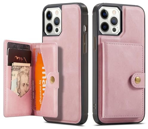 Custodia per telefono con slot per schede per iPhone 15 14 Pro Max 12 Mini 13 11 XR XS 7 8Plus Se 2020 Custodia a portafoglio con magnete in pelle flip, rosa, per iPhone 12 Mini