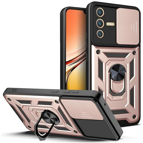 Hülle für Vivo V23 [2 in 1 Dia-Kamera-Objektiv-Abdeckung] Kompatibel mit Vivo V23 Hülle Case Handyhülle Schutzhülle pink