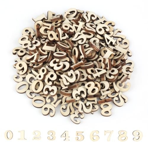 200 Stück Holzzahlen 0-9, 15mm Unbearbeitete Holz Zahlen, Zahlen aus Holz für DIY-Dekorationen, Hochzeiten, Feste, Party, 20 Sätze