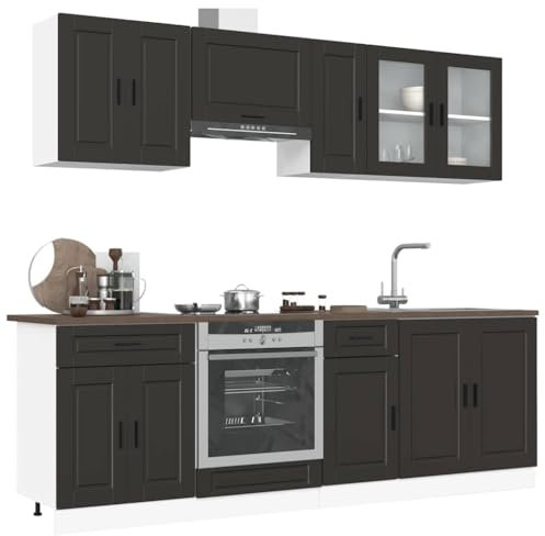 IKAYAA Mueble de Cocina 8 Piezas Kalmar, Cocinas Completas, Muebles De Cocina por Modulos, Armario Inferior de Fregadero, Armario Colgante Cocina, Armario para el Horno Negro