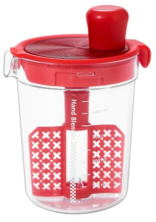MiOYOOW Mezclador de aderezo de ensalada, vaso mezclador de filtro de huevo de 500 ml con báscula, botella mezcladora manual para huevo, masa, aderezo de ensalada