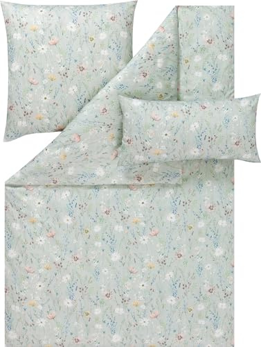 Estella Bettwäsche Celeste + Gratis-Kissenbezug Mako-Satin Salbei Größe 135x200 cm (40x80 cm + 80x80 cm)