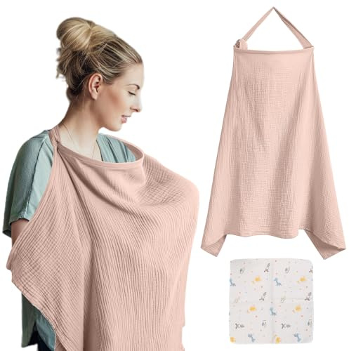 VEGCOO Manta para Lactancia de Bebé, Mantas de Lactancia, Delantal de Lactancia para Bebé y Paño de Babero, Bufanda de Lactancia para Mamá, Algodón Suave y Transpirable Ajustable (rosa)