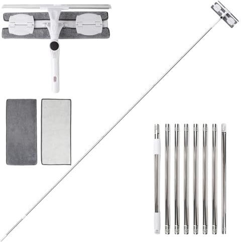 Window Cleaning Equipment (4.2m), Telescopic Window Cleaner with 40 cm Window Squeegee, Long Reach Extendable Window Cleaning Pole for Indoor/Outdoor High Windows