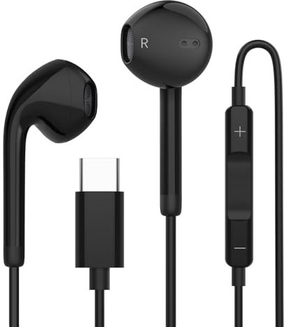 USB C Headphones for iPhone 16 15, Wired Earbuds USBC for iPad Pro Air Mini, iPad 10th, MacBook, Type C Earphones for Samsung, Google Pxiel, Lenovo, Dell, in Ear Headphones, Microphone, Black
