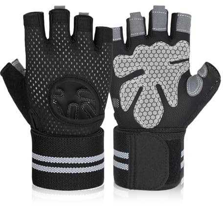 flintronic Fitness Handschuhe, Trainingshandschuhe für Damen und Herren, Belüftete Fitness Handschuhe mit Handgelenkband, Kompletter Handflächenschutz für Gym Übung, Krafttraining, Bodybuilding (M)
