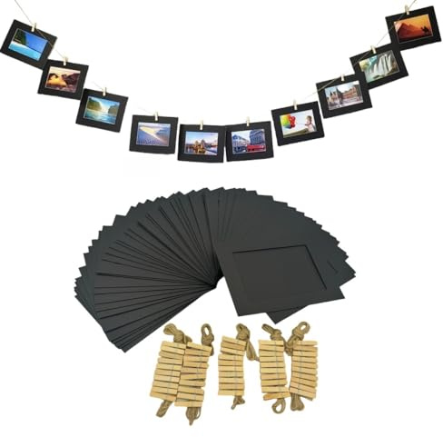 Urier 50 delar hängande bildramar kit med klämmor och strängar, pappersbildramar bulk, gör-det-själv-kläm-fotohållare för hemmakontor, väggdekor, festtillbehör (svart, 5 x 7)