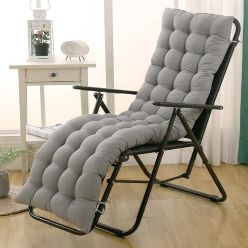 Highdi Coussin de Chaise Longue/Bain de Soleil, Coussin Transat Jardin Exterieur, Rembourré Pliable Épais & Confortable avec Bande Réglable pour Terrasse, Plage, Salon (Gris,40x110cm)