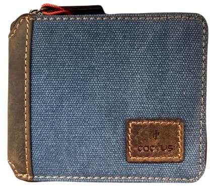 Mala Leather Canvas & Hunter Leather Zip Around Wallet – RFID Protection, 6 Card Slots, Note Section, Zipped Coin Pocket, ID Window – 11 x 9 x 2 cm - Cactus (Denim)