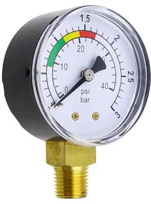 BEELUKY Manometer Wasserdruck Wasserdruckmesser Manometer 1/4 Zoll Sandfilteranlage Manometer Druckluft 0-3Bar/Psi Präziser Wasserdrucktester für Fischteiche und Pool