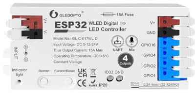 ESP32 WLED RGB IC LED Strip Controller 4 canali uscite 15A fusibile microfono luci dinamiche USB-C UART fai da te relè a risparmio energetico interruttore di livello IC per Digital WS2811 WS2812