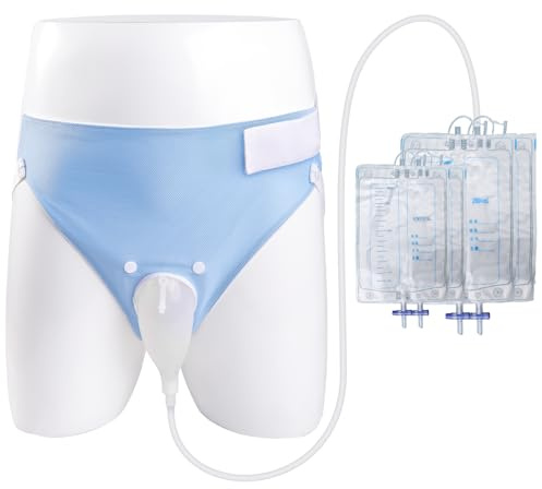ENLUNTRA Urindrainagebeutel, 1000 ML, 2000 ML, Silikon Urinsammler, Urinal Pee Halter, Tragbare Inkontinenzhose, Wiederverwendbar, Verstellbarer Männlicher Urin Sammelbeutel(Blau)