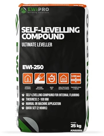 Self-Levelling Compound Ultimate Leveller, EWI-250, 25kg, Internal Flooring, for Wide Range of Surfaces, Quick Drying, Perfect for Floor Heating Systems