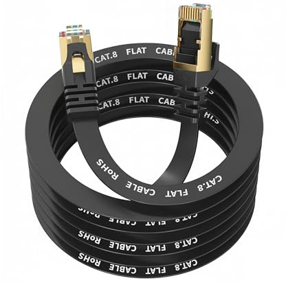 YesTXR LAN Kabel 1M,Cat 8 Netzwerkkabel Ethernet Kabel 40Gbps 2000MHz RJ45 | Hochgeschwindigkeit LAN Kabel für PS5 Router Modem TV Switch Laptop，RJ45-Steckern kompatibel mit CAT6/7（Schwarz）