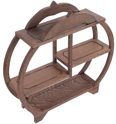 SHINEOFI Wooden Antique and Display Rack Curio Shelf for Tea Pot Cup | Chinese Style, Simple Design, Coffee Color Finish, Display Rack for Tea Storage and Storage Shelves
