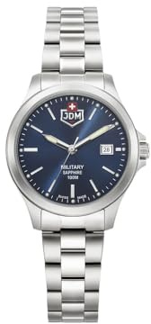 Jacques Du Manoir Millitary Alpha I Ladies, Damen Armbanduhr, Quarz Analog, Edelstahl, 30 mm, Edelstahlarmband, Silber, 10 bar, Zifferblattfarbe: Blau, Datumsanzeige, JDM-WL030-03