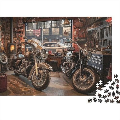 Puzzle Garage de Moto Vintage 1000 pièces & Puzzle Carton recyclé Stimulant Premium Garage de Moto pour Femmes +14 Ans 70x50cm/1000 pièces