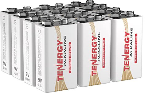 Tenergy 6LR61 9V Alkaline Battery, Non-Rechargeable Battery for Smoke Alarms, Guitar Pickups, Microphones and More, 12 Pack