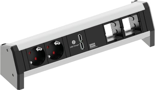 Bachmann 9020183 Steckdosenleiste 2xSchutzkontakt-Dosen 1xUSB Desk Tischanschlussfelder Set, Schutzkontakt, 1x USB Charger, 2X ABD GST18, 250 V, Schwarz