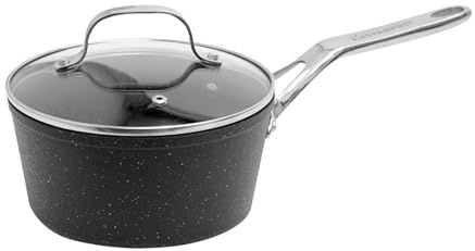 Starfrit The Rock by 2-Quart Saucepan with Glass Lid and Stainess Steel Handle, Black