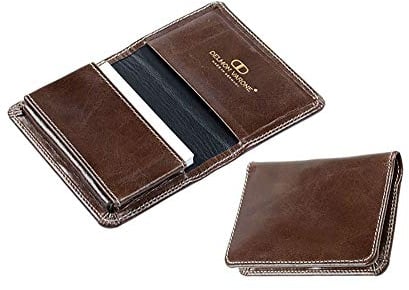 DELMON VARONE - Personalisierbares Visitenkartenetui XXL aus Premium Vintage Anilin Leder braun, Visitenkarten Etuis mit 1 großen Faltentasche für 40-50 Karten, Kartenetui für Damen & Herren