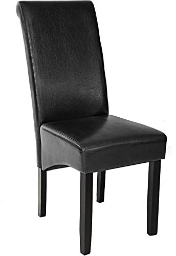 tectake® Esszimmerstuhl, Kunstleder Stuhl bequem mit hoher Rückenlehne, Küchenstuhl, Esszimmerstühle für Küchentisch, edle Dining Lounge, Wohnzimmer Essecke, Küchen Polsterstuhl - schwarz