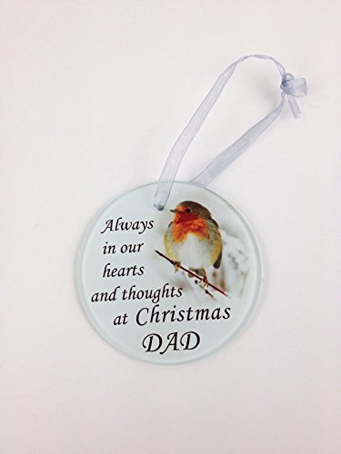 Dad Robin Glass Christmas Tree Hanging Plaque/Decoration Memorial Xmas Tribute