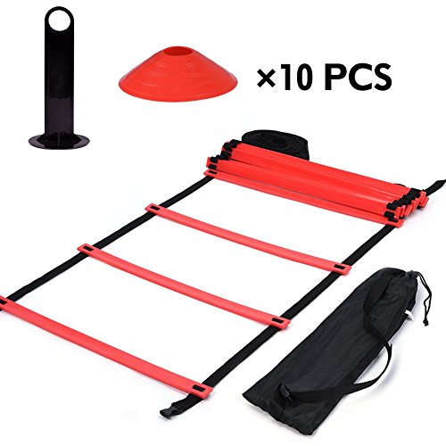 GLOGLOW Agility Ladder Set, Speed Training Ladder 9Ft Flachleiter + 10pcs Kegelscheibe zur Koordination, Fußarbeit, Sporttraining