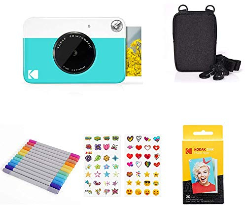 KODAK PRINTOMATIC Digitale Sofortbildkamera, Vollfarbdrucke auf Zink 2x3-Fotopapier mit Sticky-Back-Funktion - Drucken Sie Memories Sofort (Blau), Starter Bundle