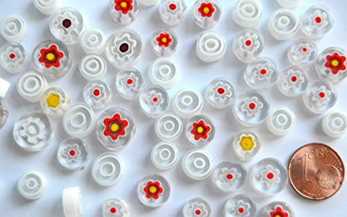 30g Millefiori rund ohne Loch 7-15mm Glas Dekosteine ca. 25-30 St. Farbauswahl (Weiß)