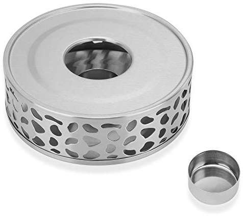 Intirilife Réchaud Orné en Argent – Chauffe Théière en Acier Inoxydable pour Théières Résistantes à la Chaleur – pour Le Café, Le Thé, Les Aliments utilisable avec Bougie à Chauffe-Plat et Chandelle