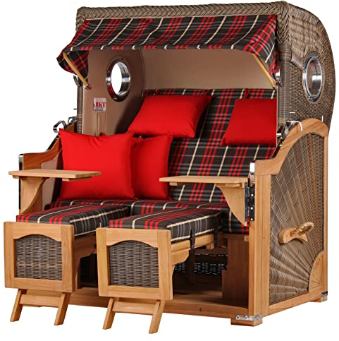 bene living Strandkorb Ammersee Grande XL Teak Bullauge - PE grau - Modell 529-2,5-Sitzer inkl. Liftersystem