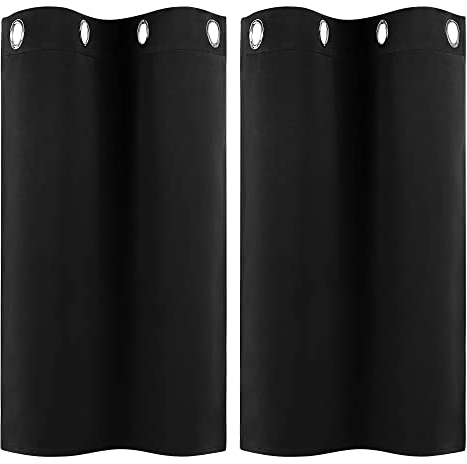 PiccoCasa 2er Set Gardine für Küche Polyester Scheibengardine Kurzgardine Blickdicht Kleine Gardine Schwarz 90H x 74B cm