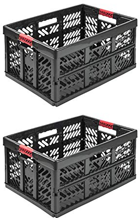 2X Stabile Profi Klappbox 45L - 54 x 37 x 28 cm - Einkaufskiste klappbar mit Soft-Griffe - Transportkiste stapelbar, Graphit