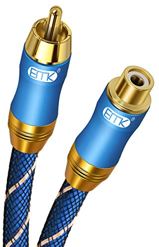 EMK Câble de Subwoofer, Câble Coaxial Numérique Cinch Câble Audio Plaqué or RCA pour Subwoofer, Récepteur AV, Amplificateur, Home Cinéma (Mâle à Femelle Câble Coaxial, 6Ft/2M)