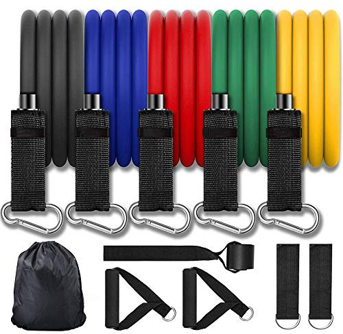 LJJ Set Fasce di Resistenza, Bande Elastiche, Fasce Fitness, Elastici con Maniglie, Gancio Porta, Cavigliere + Borsa Trasporto (11-Pezzi),150LBS