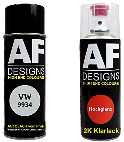 Pintura Bote Spray Kit para VW 9934 Plata Cristal Metálico 2K Barniz Claro Pintura Base Aerosol 2x400ml