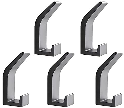LIJUCAI 3-20 piezas Gancho de baño Toalla autoadhesiva Bolsa de ropa Colgador de almacenamiento Gancho Cocina Pared Gadget WC Accesorios de baño, 5 piezas, Negro