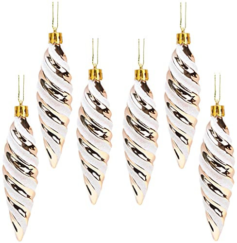 Christmas Concepts® Pack of 6-110mm Large Spiral Shaped Baubles - Shiny & Glitter Decorated - Christmas Tree Decorations (Rose Gold)