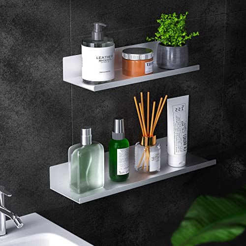 Bestdon Duschablage Badezimmer Regal Ohne Bohren, 2er Set Badregal Duschkorb Ablagen Wandregal Duschregal Selbstklebend Space Aluminum Shampoo Halterung für Bad Küche, Rostfrei, Silber