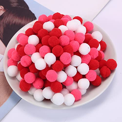 250 Stück Bunte Mini Pompons,20mm Pompom Bälle Kleine Bommeln,Flauschigen Plüschbälle Filzkugeln Deko für Geburtstag & Hochzeit Party Dekorieren Lustige DIY Nähen Basteln Handwerk,Rot Rose Weiß