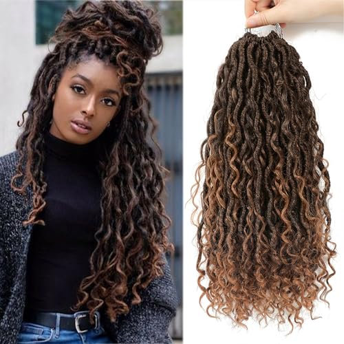 SOKU 5 Packs/Lot 45cm Ombre Brun Rivière Faux Locs Ondulés avec Extrémités Bouclées Crochet Cheveux Synthétique Crochet Tresses Dreadlocks Africain Twist Tresse 24 Brins/Pack