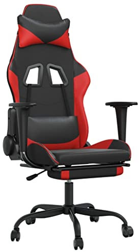 vidaXL Gaming Stuhl, Bürostuhl Drehbar Höhenverstellbar, Drehstuhl Schreibtischstuhl mit Fußstütze, Verstellbar Chefsessel, Schwarz Rot Kunstleder