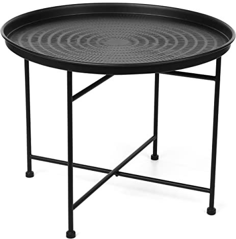 BIRDROCK HOME Couchtisch, gehämmert, rund, 62,9 cm D x 48,3 cm H, schwarzes Eisen, modernes Design, Beistelltisch, leichtes Metall, 3,4 kg