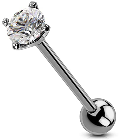 OUFER Körper Piercing Zunge Bars G23 Solid Titanium Zunge Ringe glänzend klar CZ Zunge Barbells 14G Zunge Piercing Schmuck Zunge Ring für Frauen Männer