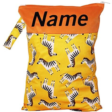In Deutschland mit Namen personalisierte Wetbag Nasstasche mit 2 separaten Fächern, als Windelbeutel, im Kindergarten oder unterwegs (Zebras)