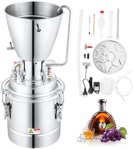 VEVOR Distillatore Alcol con Pompa d'Acqua per Uso Domestico in Acciaio Inox da 10L, Alambicco Distillatore per Vino Liquore Grappa a Casa Uso Domestico con Pompa d'Acqua, Kit per Distillazione Alcol